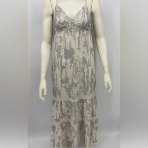 Mossimo Women White & Gray 100% Rayon V-Neck Strappy Long Maxi Dress Size Large